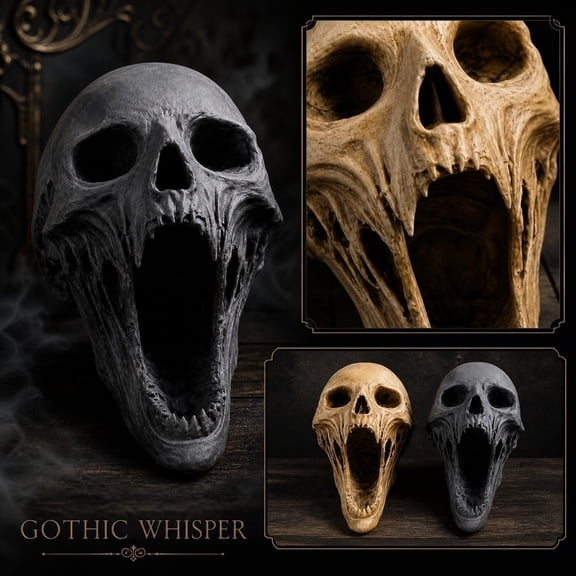 Gothic Screaming Skull Sculpture, Spooky Skull Statue for Shelf Desk and Bookshelf Decor, Gothic Skeleton Head Figurine, Halloween Home Accent, 3D Skull Collectible for office Man Cave Decor