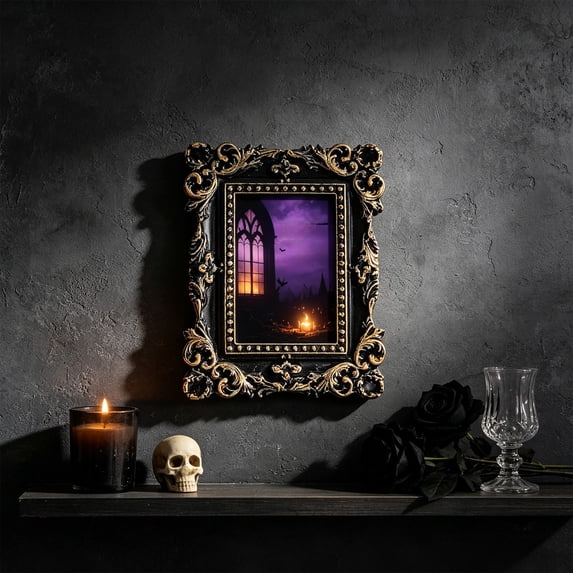 Gothic Shadow Box Frame for Wall Display, Vintage Resin Deep Hollow Picture for Dried Flowers Specimens Keepsakes DIY Craft Art, Ornate Embossed Victorian Style Hanging, Blackb Style B