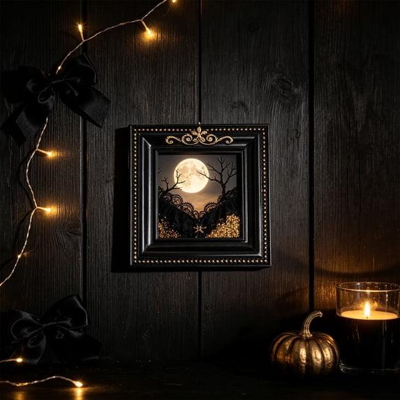 Gothic Shadow Box Picture Frame,Black Gold Embossed Resin Display Frame with Deep Hollow Cavity, Wall Mount DIY Shadow Box for Dried Flowers and Specimen (1pc)