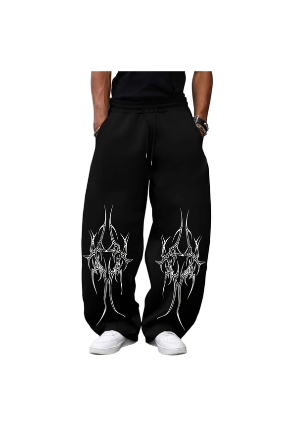Gothic Sharp Thorn Print Baggy Black Sweatpants Mens Trousers Men Baggy Tracksuit Bottoms, Oversized Wide Leg Trousers, Punk Casual Skate Daily Lounge Wear