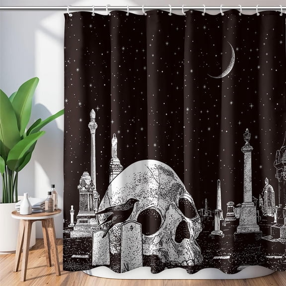 Gothic Shower Curtain 72x72inch Gothic Black White Sugar Skull Skeleton Witchy Shower Curtain Spooky Bathroom Set Moon Crow Bathtub Accessoriess Decor, Sets with 12 Hooks