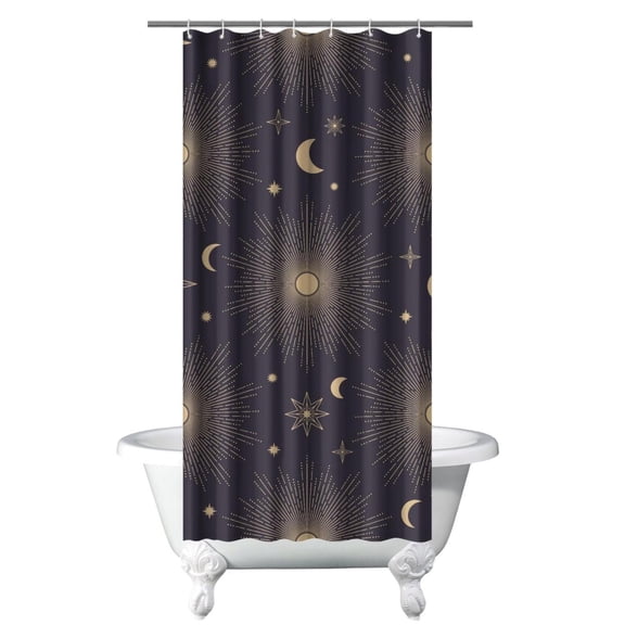 Gothic Shower Curtain Celestial Moon Star Sun Design, Astrology Print Night Sky Cosmic Aesthetic Fabric Curtain with Hooks, Mystical Witchy Spiritual Bathroom Decor for Home or Airbnb