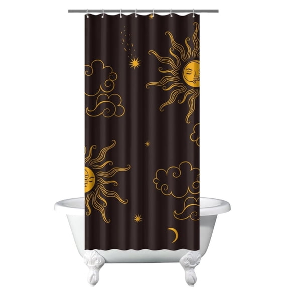 Gothic Shower Curtain Celestial Moon Star Sun Design, Astrology Print Night Sky Cosmic Aesthetic Fabric Curtain with Hooks, Mystical Witchy Spiritual Bathroom Decor for Home or Airbnb