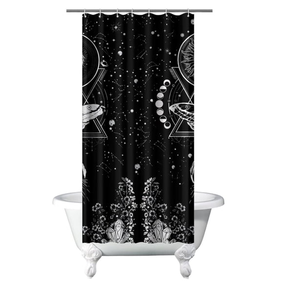 Gothic Shower Curtain - Dark Celestial Moon & Star Print, Mystical Cosmic Theme Bath Decor, Waterproof Polyester, 36"Wx72"L, Goth Aesthetic Gift
