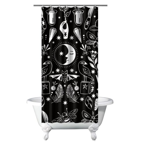 Gothic Shower Curtain - Dark Celestial Moon & Star Print, Mystical Cosmic Theme Bath Decor, Waterproof Polyester, 36"Wx72"L, Goth Aesthetic Gift