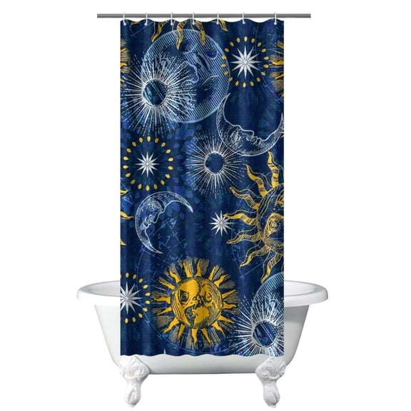 Gothic Shower Curtain - Dark Celestial Moon & Star Print, Mystical Cosmic Theme Bath Decor, Waterproof Polyester, 36"Wx72"L, Goth Aesthetic Gift