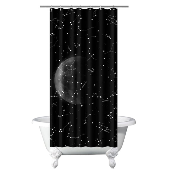 Gothic Shower Curtain - Dark Celestial Moon & Star Print, Mystical Cosmic Theme Bath Decor, Waterproof Polyester, 36"Wx72"L, Goth Aesthetic Gift