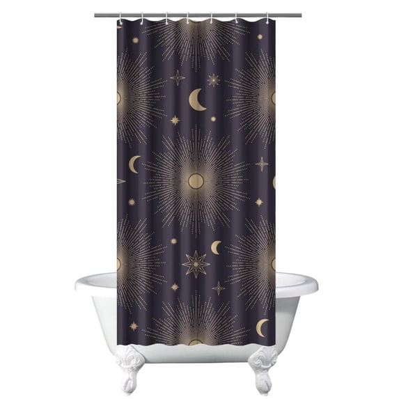 Gothic Shower Curtain - Dark Celestial Moon & Star Print, Mystical Cosmic Theme Bath Decor, Waterproof Polyester, 36"Wx72"L, Goth Aesthetic Gift