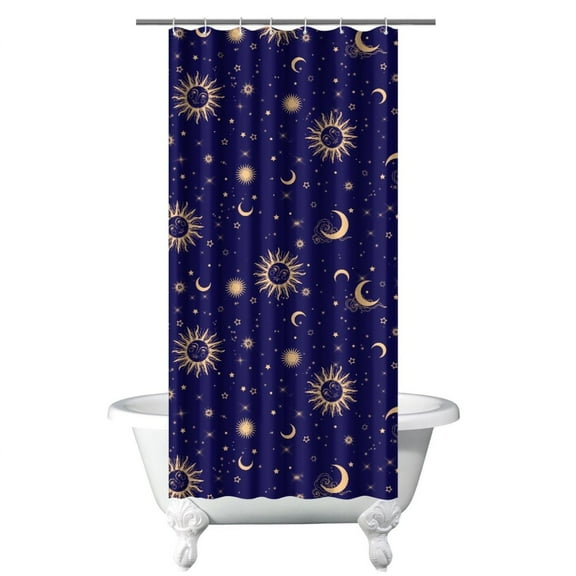 Gothic Shower Curtain - Dark Celestial Moon & Star Print, Mystical Cosmic Theme Bath Decor, Waterproof Polyester, 36"Wx72"L, Goth Aesthetic Gift