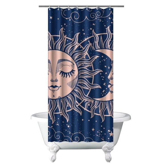 Gothic Shower Curtain - Dark Celestial Moon & Star Print, Mystical Cosmic Theme Bath Decor, Waterproof Polyester, 36"Wx72"L, Goth Aesthetic Gift