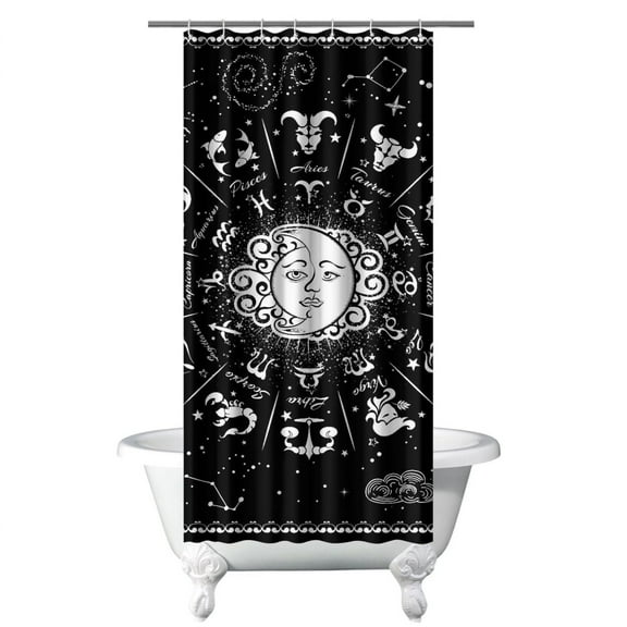 Gothic Shower Curtain - Dark Celestial Moon & Star Print, Mystical Cosmic Theme Bath Decor, Waterproof Polyester, 36"Wx72"L, Goth Aesthetic Gift