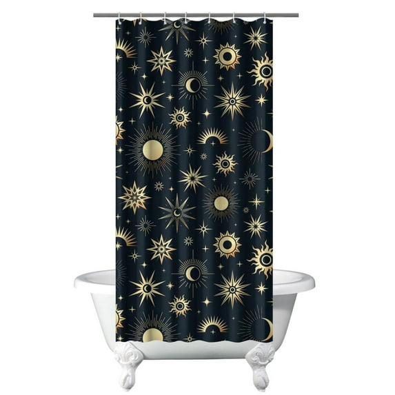 Gothic Shower Curtain - Dark Celestial Moon & Star Print, Mystical Cosmic Theme Bath Decor, Waterproof Polyester, 36"Wx72"L, Goth Aesthetic Gift