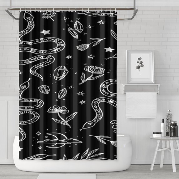 Gothic Shower Curtain Set - Dark Celestial Moon & Star Print, Mystical Cosmic Bath Decor, Waterproof Polyester 72"Wx72"L, Goth Aesthetic Gift