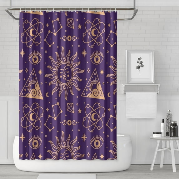 Gothic Shower Curtain Set - Dark Celestial Moon & Star Print, Mystical Cosmic Bath Decor, Waterproof Polyester 72"Wx72"L, Goth Aesthetic Gift