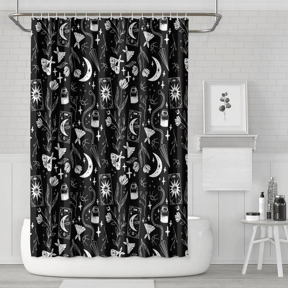 Gothic Shower Curtain Set - Dark Celestial Moon & Star Print, Mystical Cosmic Bath Decor, Waterproof Polyester 72"Wx72"L, Goth Aesthetic Gift