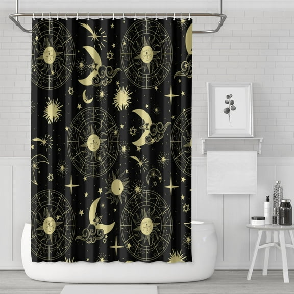 Gothic Shower Curtain Set - Dark Celestial Moon & Star Print, Mystical Cosmic Bath Decor, Waterproof Polyester 72"Wx72"L, Goth Aesthetic Gift