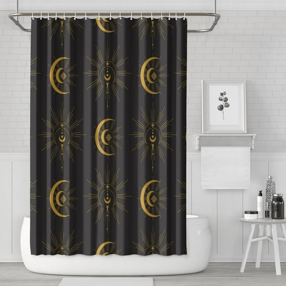 Gothic Shower Curtain Set - Dark Celestial Moon & Star Print, Mystical Cosmic Bath Decor, Waterproof Polyester 72"Wx72"L, Goth Aesthetic Gift