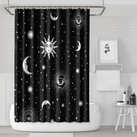 Gothic Shower Curtain Set - Dark Celestial Moon & Star Print, Mystical Cosmic Bath Decor, Waterproof Polyester 72"Wx72"L, Goth Aesthetic Gift
