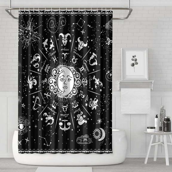 Gothic Shower Curtain Set - Dark Celestial Moon & Star Print, Mystical Cosmic Bath Decor, Waterproof Polyester 72"Wx72"L, Goth Aesthetic Gift