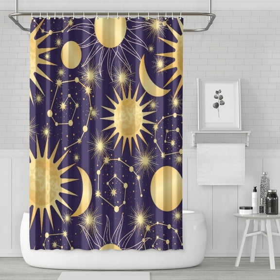 Gothic Shower Curtain Set - Dark Celestial Moon & Star Print, Mystical Cosmic Bath Decor, Waterproof Polyester 72"Wx72"L, Goth Aesthetic Gift