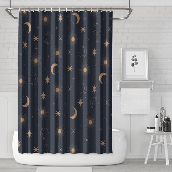 Gothic Shower Curtain Set - Dark Celestial Moon & Star Print, Mystical Cosmic Bath Decor, Waterproof Polyester 72"Wx72"L, Goth Aesthetic Gift