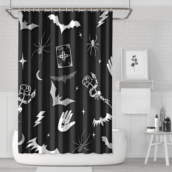 Gothic Shower Curtain Set - Dark Celestial Moon & Star Print, Mystical Cosmic Bath Decor, Waterproof Polyester 72"Wx72"L, Goth Aesthetic Gift