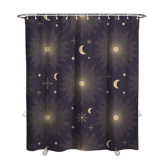 Gothic Shower Curtain Set - Dark Celestial Moon & Star Print, Mystical Cosmic Bath Decor, Waterproof Polyester 72"x84", Goth Aesthetic Gift
