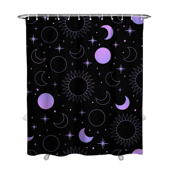 Gothic Shower Curtain Set - Dark Celestial Moon & Star Print, Mystical Cosmic Bath Decor, Waterproof Polyester 72"x84", Goth Aesthetic Gift