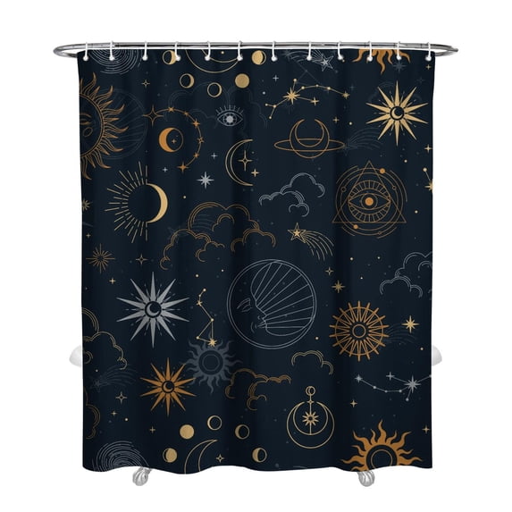 Gothic Shower Curtain Set - Dark Celestial Moon & Star Print, Mystical Cosmic Bath Decor, Waterproof Polyester 72"x84", Goth Aesthetic Gift