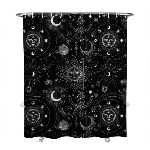 Gothic Shower Curtain Set - Dark Celestial Moon & Star Print, Mystical Cosmic Bath Decor, Waterproof Polyester 72"x84", Goth Aesthetic Gift