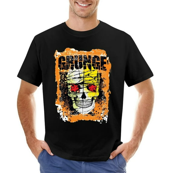 Gothic Sign with Skull, Grunge Vintage Vintage T-shirt Mens Cotton Classic Crewneck Short Sleeve Tees Unisex Black S