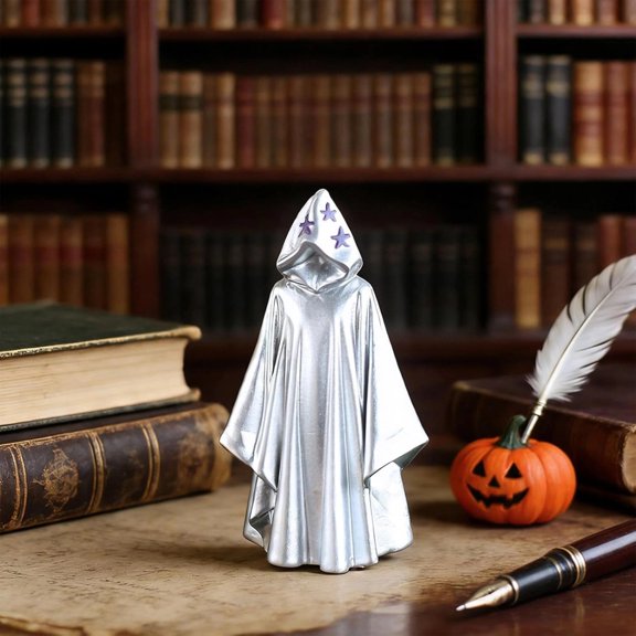 Gothic Silver Cloak Ghost Hanging Ornament, Faceless Resin Figurine, Weather Resistant Decoration for Indoor & Outdoor Display Silver