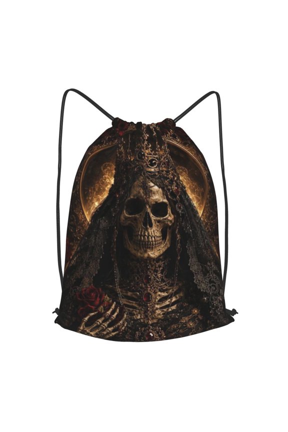 Gothic Skeletal Queen Royal Motif Drawstring Backpack Gym String Bag Sports Sackpack Cinch Sack, S