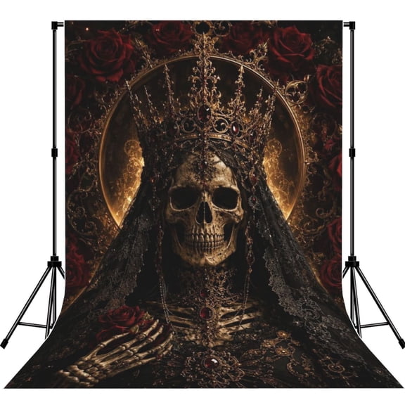 Gothic Skeletal Queen Royal Motif Photography Backdrop 5x7Ft Background for Photo Studio Video Recording Birthday Party Wedding Home Decor
