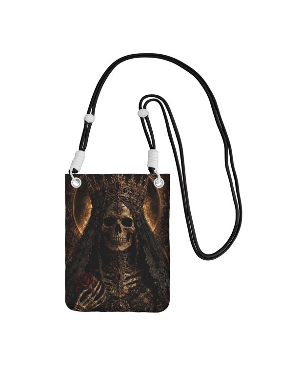 Gothic Skeletal Queen Royal Motif Small Crossbody Phone Bag, Cell Phone Purse with Adjustable Removable Strap, Mini Travel Shoulder Pouch