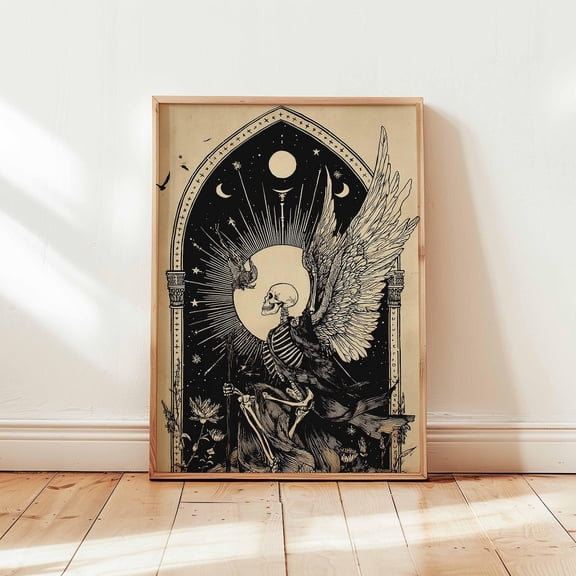 Gothic Skeleton Angel Celestial Occult Wall Art Moon Phase Whimsigoth, Unframed Poster