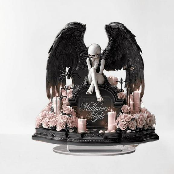 Taicans Gothic Skeleton Angel Figurine - Pink Roses & Candles - Haunted Mansion Style Halloween Decor - Spooky Home Decor - 2025 Unique Acrylic Halloween Decorations