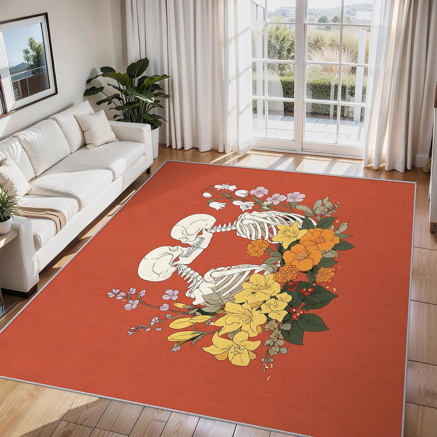 Gothic Skeleton Area Rugs, Eternal Love Skull Carpet, Washable Non Slip ...