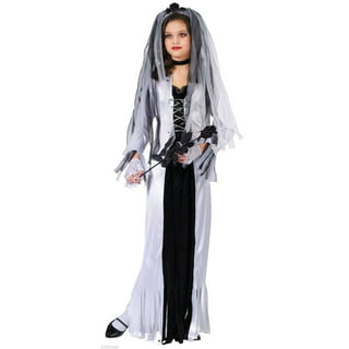Adults Women Ghost Bride Costume, Halloween Zombie Fancy Dress & Hooded  Cape Spirit Set for Carnival Party