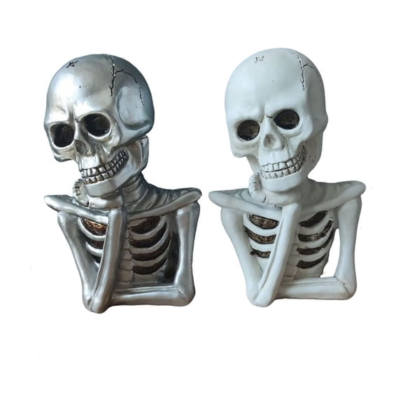 Gothic Skeleton Bust Statue, Half Body Skull Figurine for Halloween Decor, Spooky Home Accent, Mantel, Bookshelf, or Table Display