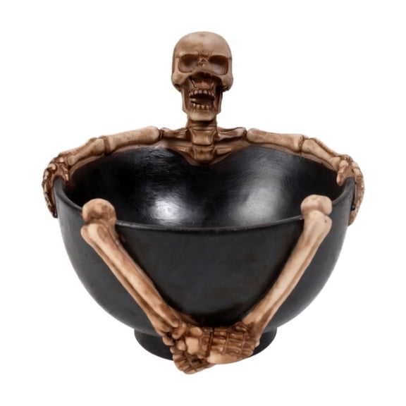 Gothic Skeleton Candy Bowl Resin Ornament, Dark Skull Fruit Dish Statue for Halloween Party Coffee Table Farmhouse Indoor Decor Gift