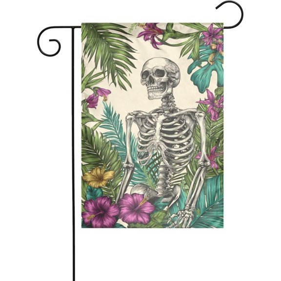 Gothic Skeleton Colorful Tropical Flowers Garden Flag 12x18 Vertical Double Sided Farmhouse Holiday Outside Decorations Yard Flag