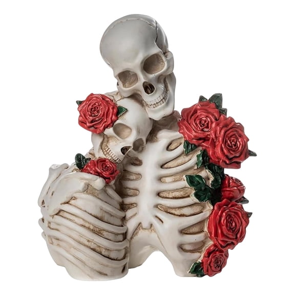 Gothic Skeleton Couple Figurine Statues for Home Decor, Resin Skull Sculpture Bedroom Shelf Decoration, Halloween Gothic Wedding Gift for Couples, Oddities Spooky Decor Use, 8.86"