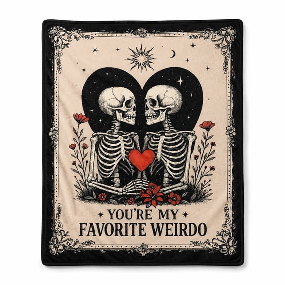 Gothic Skeleton Couple Fleece Blanket, Favorite Weirdo Gift Throw