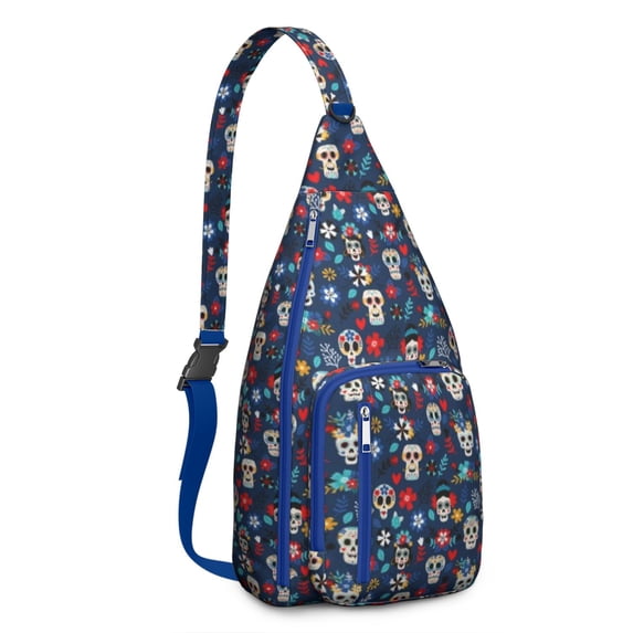 Gothic Skeleton Design Travel Sling Bag - Durable Waterproof Chest Backpack Perfect for College Campus & Streetwear