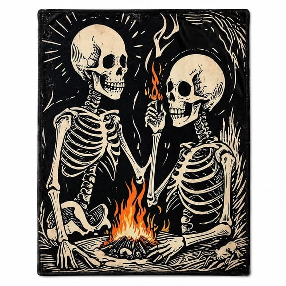 Gothic Skeleton Graphic Fleece Throw Blanket, Soft 280 Gsm Polyester, Gothic Decor for Couch Sofa Bed