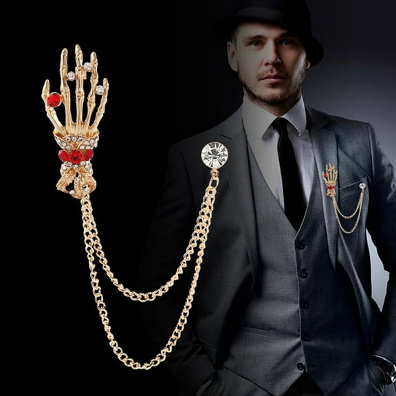 Gothic Skeleton Hand Brooch Pins,Brooch for men,Brooch for Men's suit,Husband Boyfriend Valentine's Day Anniversary Birthday Gift(Golden)