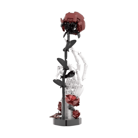 Gothic Skeleton Hand & Red Rose Building Block Set, Gift for Birthday Valentines Day, Home Office Table Centerpiece Decor