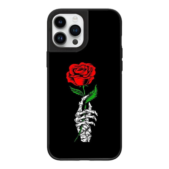 Gothic Skeleton|Hand Rose Flower Phone Case for iPhone 16 Pro Max Case,Beautiful Impact Design Protection Phone Case-Black