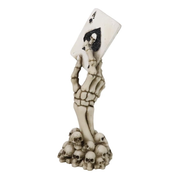 Gothic Skeleton Hand With Skull Ace of Spades Card On Ossuary Graveyard Figurine